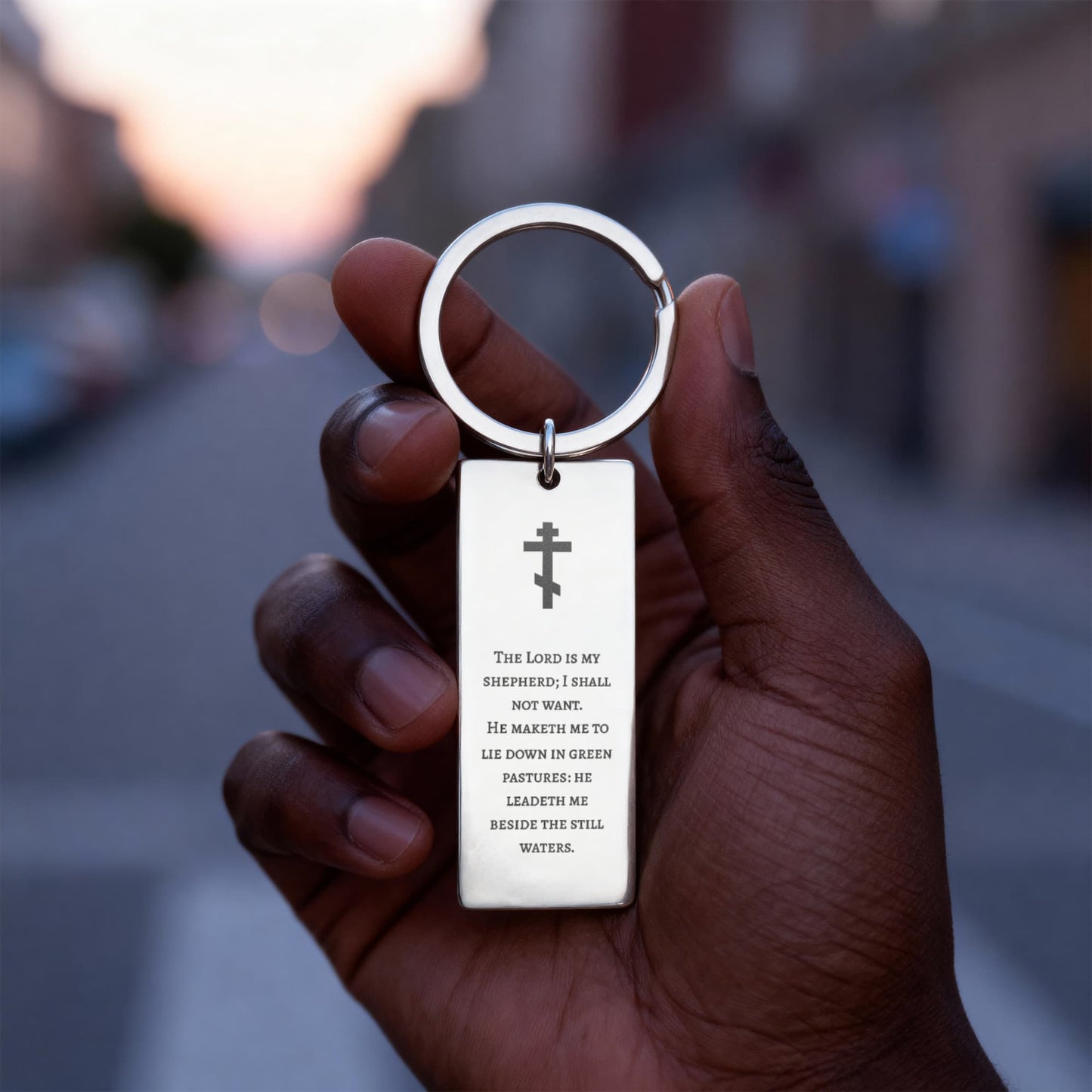 Orthodox Cross Rectangle Engraved Keychain