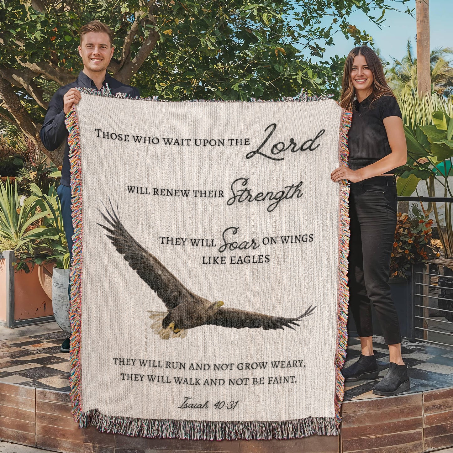 Scripture Isaiah 40:31 They will soar on wings like eagles Woven Blanket
