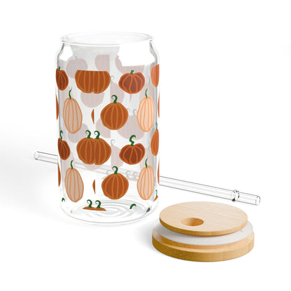 Pumpkin Sipper Glass, 16oz | Reusable Drinkware, Fall Decor, Eco-Friendly Cup, Autumn Theme, Cute Kitchen Gift