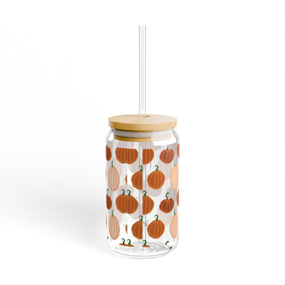 Pumpkin Sipper Glass, 16oz | Reusable Drinkware, Fall Decor, Eco-Friendly Cup, Autumn Theme, Cute Kitchen Gift