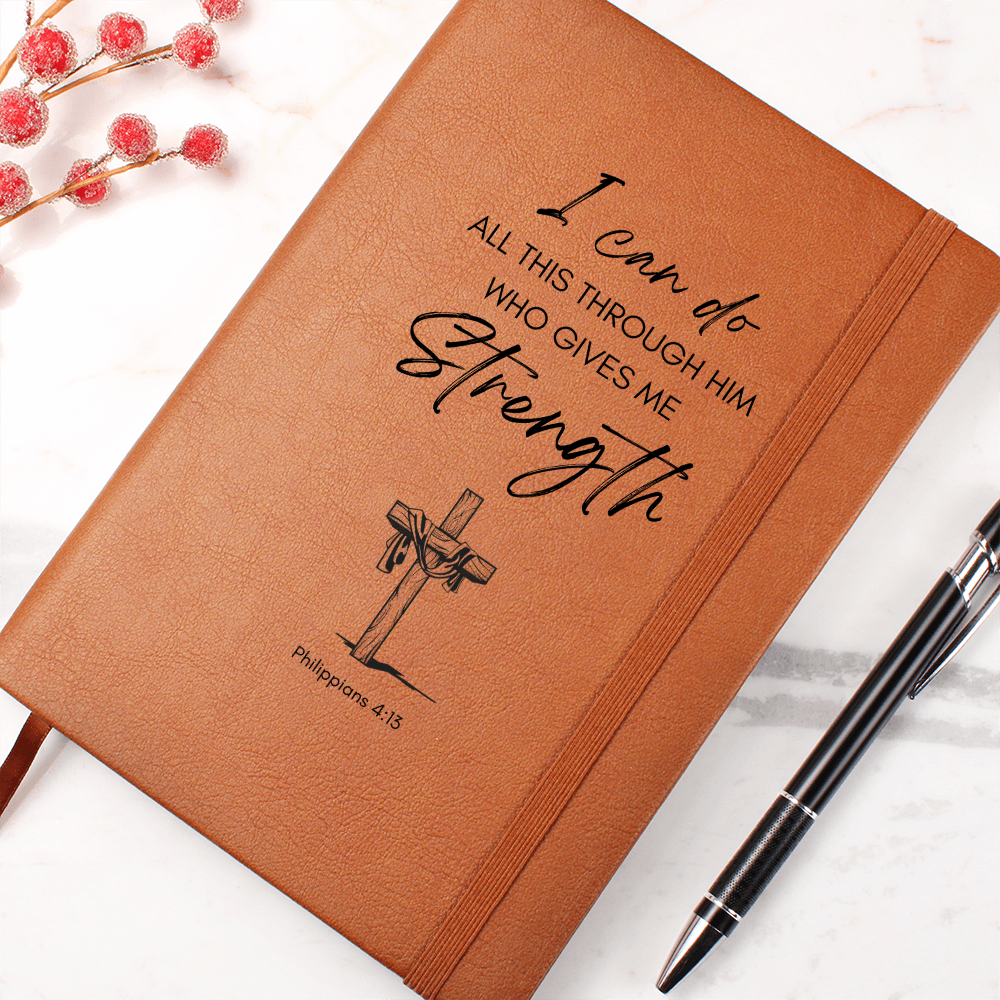 Leather Journal with Bible Scripture from Philippians 4:13