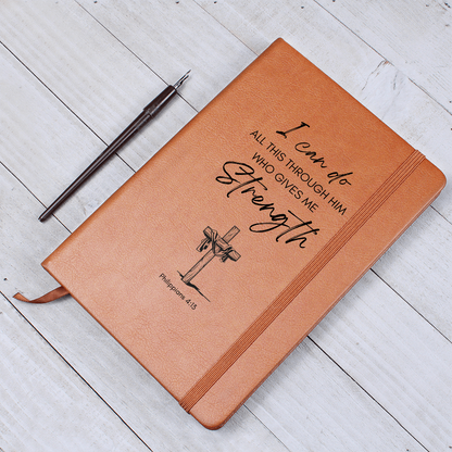 Leather Journal with Bible Scripture from Philippians 4:13