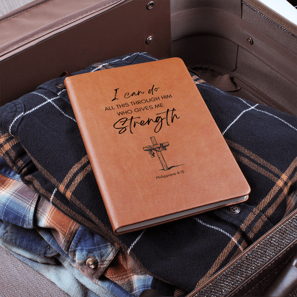 Leather Journal with Bible Scripture from Philippians 4:13