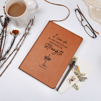 Leather Journal with Bible Scripture from Philippians 4:13