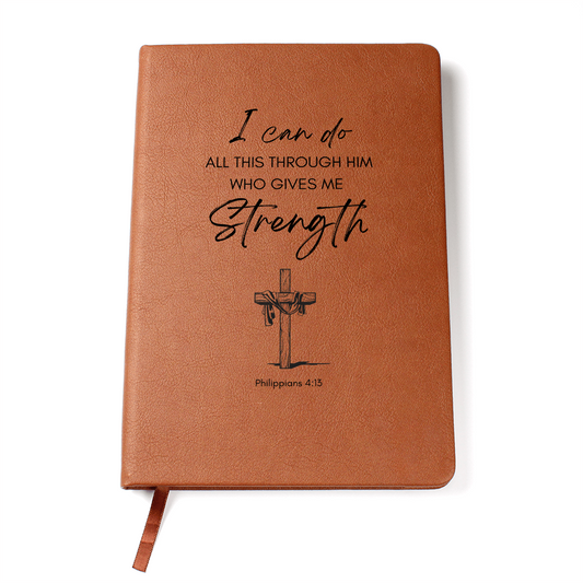 Leather Journal with Bible Scripture from Philippians 4:13