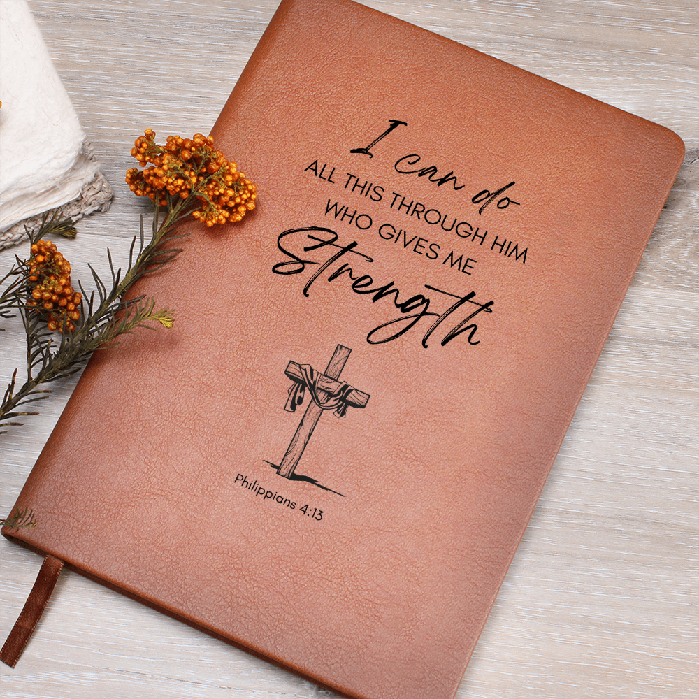 Leather Journal with Bible Scripture from Philippians 4:13