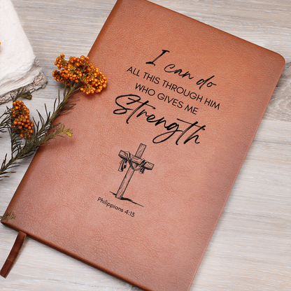 Leather Journal with Bible Scripture from Philippians 4:13