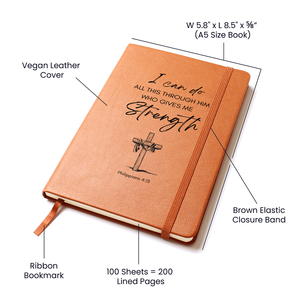 Leather Journal with Bible Scripture from Philippians 4:13