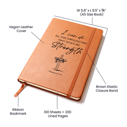 Leather Journal with Bible Scripture from Philippians 4:13