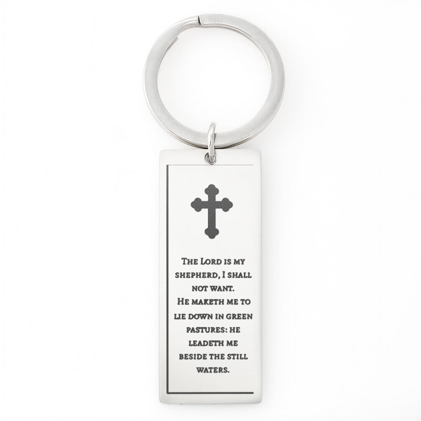 Cross Engraved Rectangle Keychain