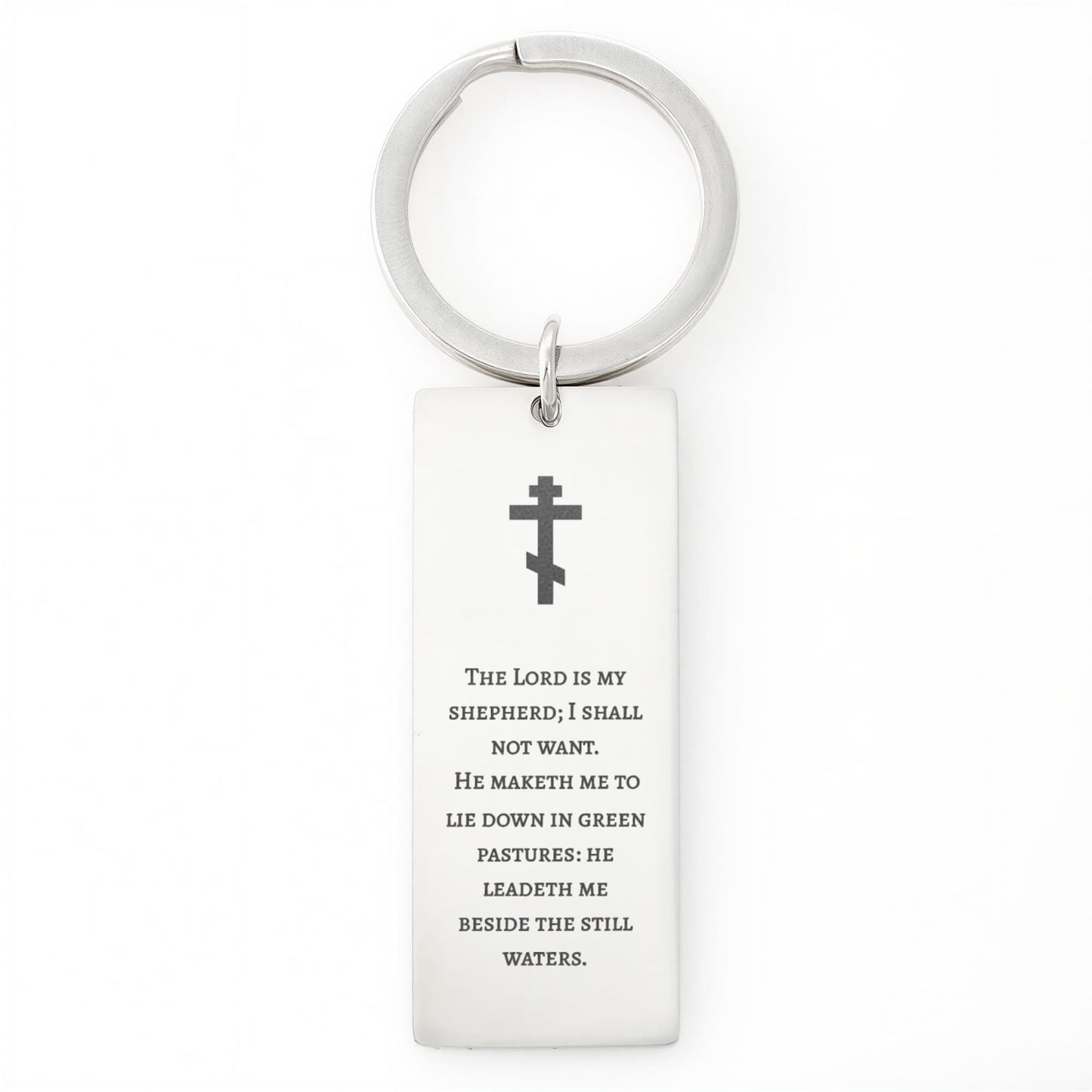 Orthodox Cross Rectangle Engraved Keychain