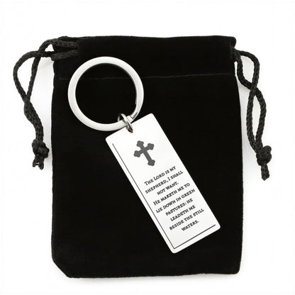 Cross Engraved Rectangle Keychain