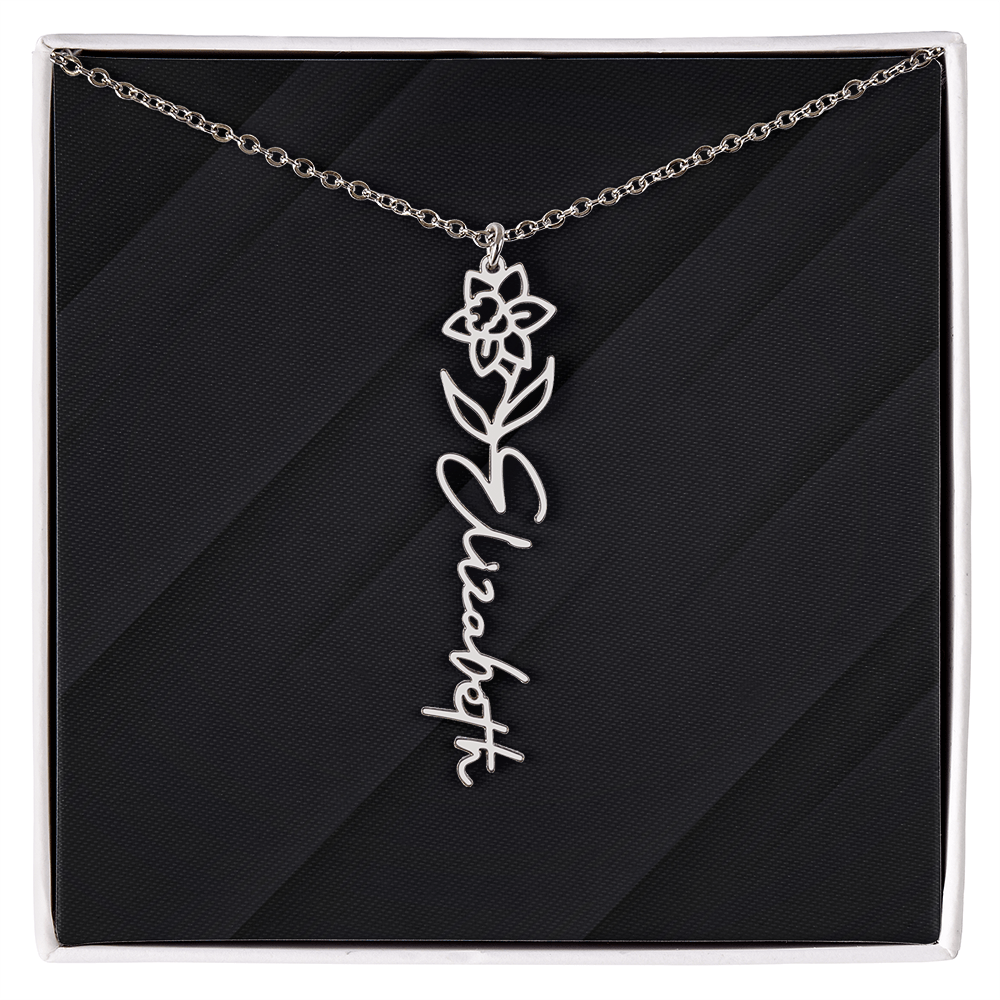 Personalized Name Necklace with Birth Flower