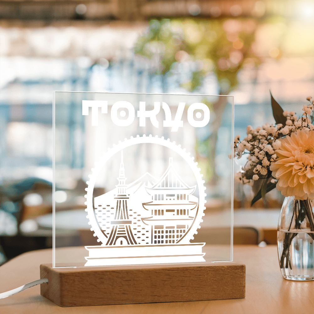 Tokyo LED Square Acrylic Plaque - White