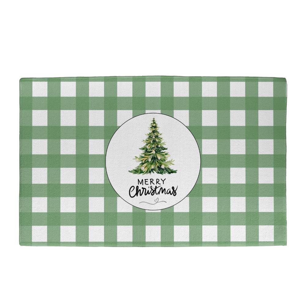 Fern Green Plaid & Holly Christmas Deorative Mat (for Indoor use)