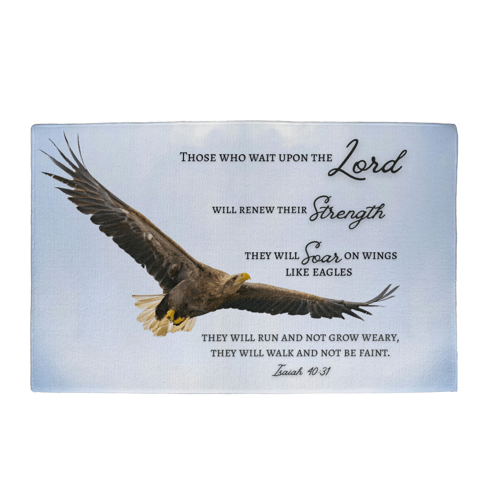Welcome Mat with Biblical Scripture from Isaiah 40:31 " Those who wait upon the Lord... soar like eagles"