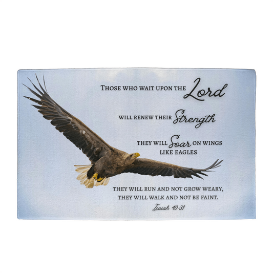 Welcome Mat with Biblical Scripture from Isaiah 40:31 " Those who wait upon the Lord... soar like eagles"