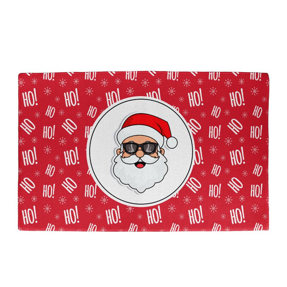 Jolly Santa in Sunglasses on Red Decorative Mat ( for Indoor use)