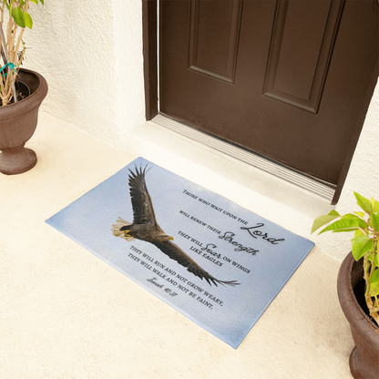 Welcome Mat with Biblical Scripture from Isaiah 40:31 " Those who wait upon the Lord... soar like eagles"