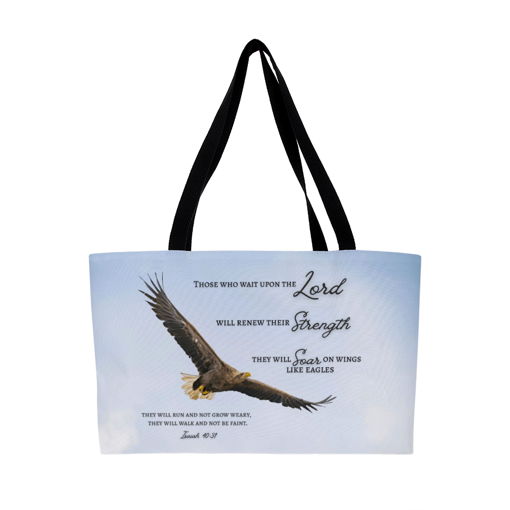 Weekender Tote Bag with Biblical Scripture from Isaiah 40:31 "Those who wait upon the Lord.. will soar like eagles"