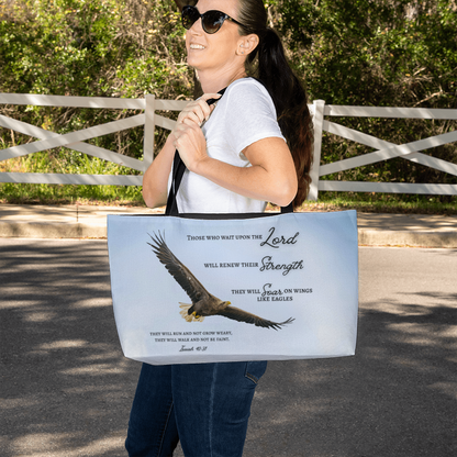 Weekender Tote Bag with Biblical Scripture from Isaiah 40:31 "Those who wait upon the Lord.. will soar like eagles"