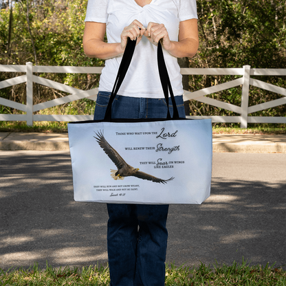 Weekender Tote Bag with Biblical Scripture from Isaiah 40:31 "Those who wait upon the Lord.. will soar like eagles"