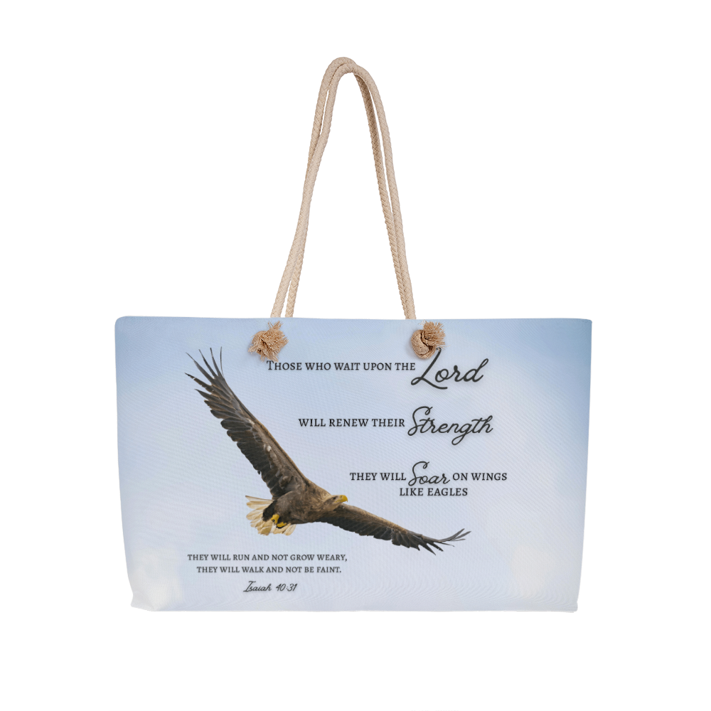 Weekender Tote Bag with Biblical Scripture from Isaiah 40:31 "Those who wait upon the Lord.. will soar like eagles"