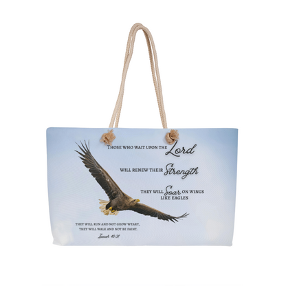 Weekender Tote Bag with Biblical Scripture from Isaiah 40:31 "Those who wait upon the Lord.. will soar like eagles"