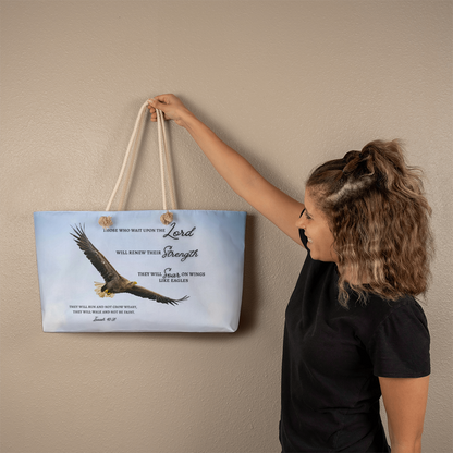 Weekender Tote Bag with Biblical Scripture from Isaiah 40:31 "Those who wait upon the Lord.. will soar like eagles"