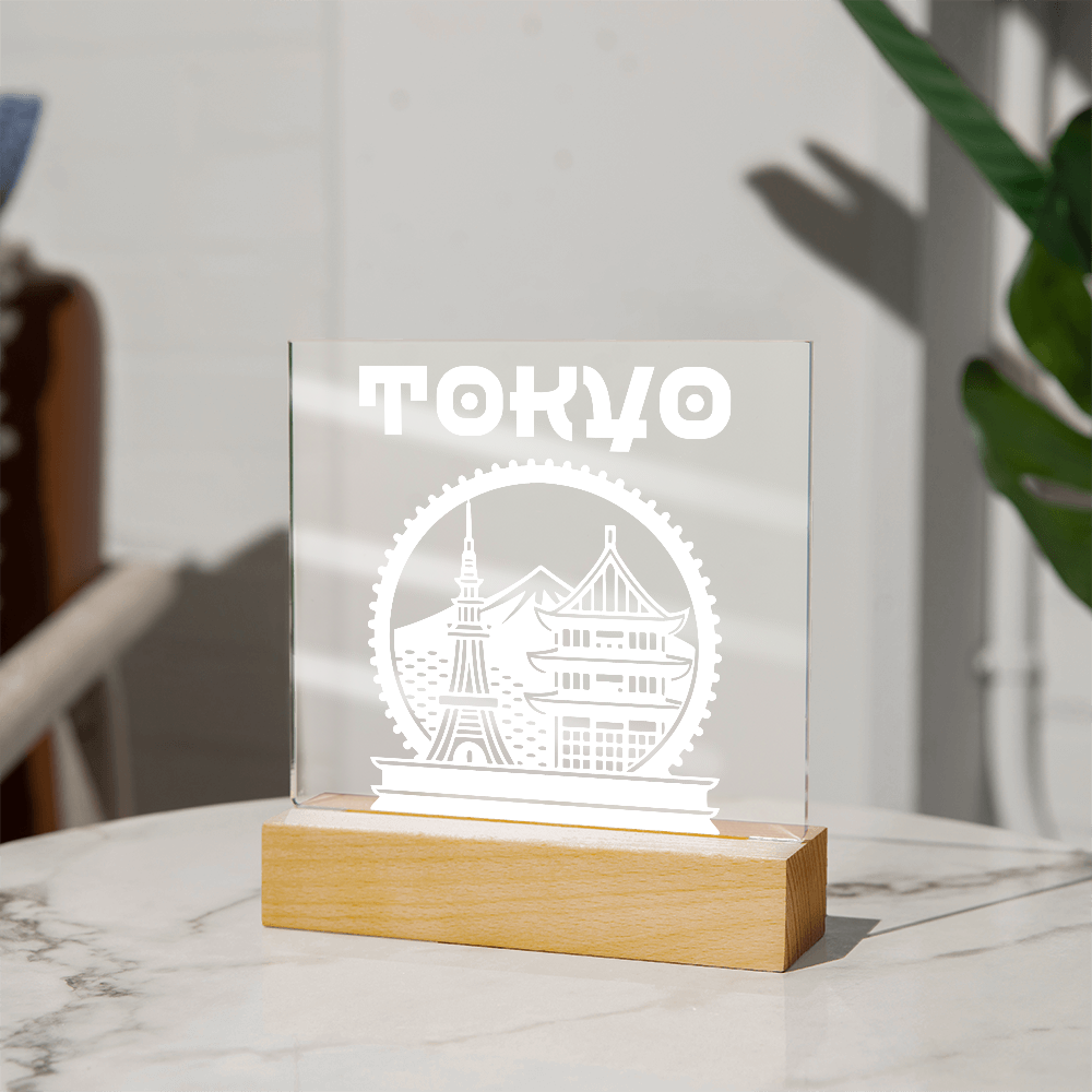 Tokyo LED Square Acrylic Plaque - White
