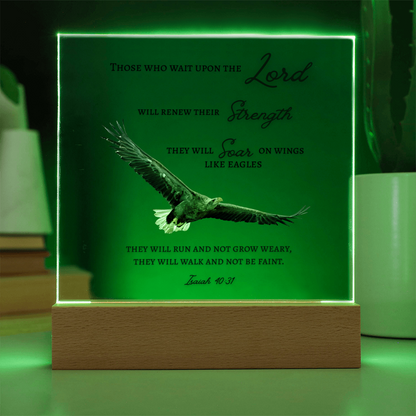 Square Acrylic Plaque with Bible Scripture, Isaiah 40:31~ Those who wait upon the Lord and Soar like eagles