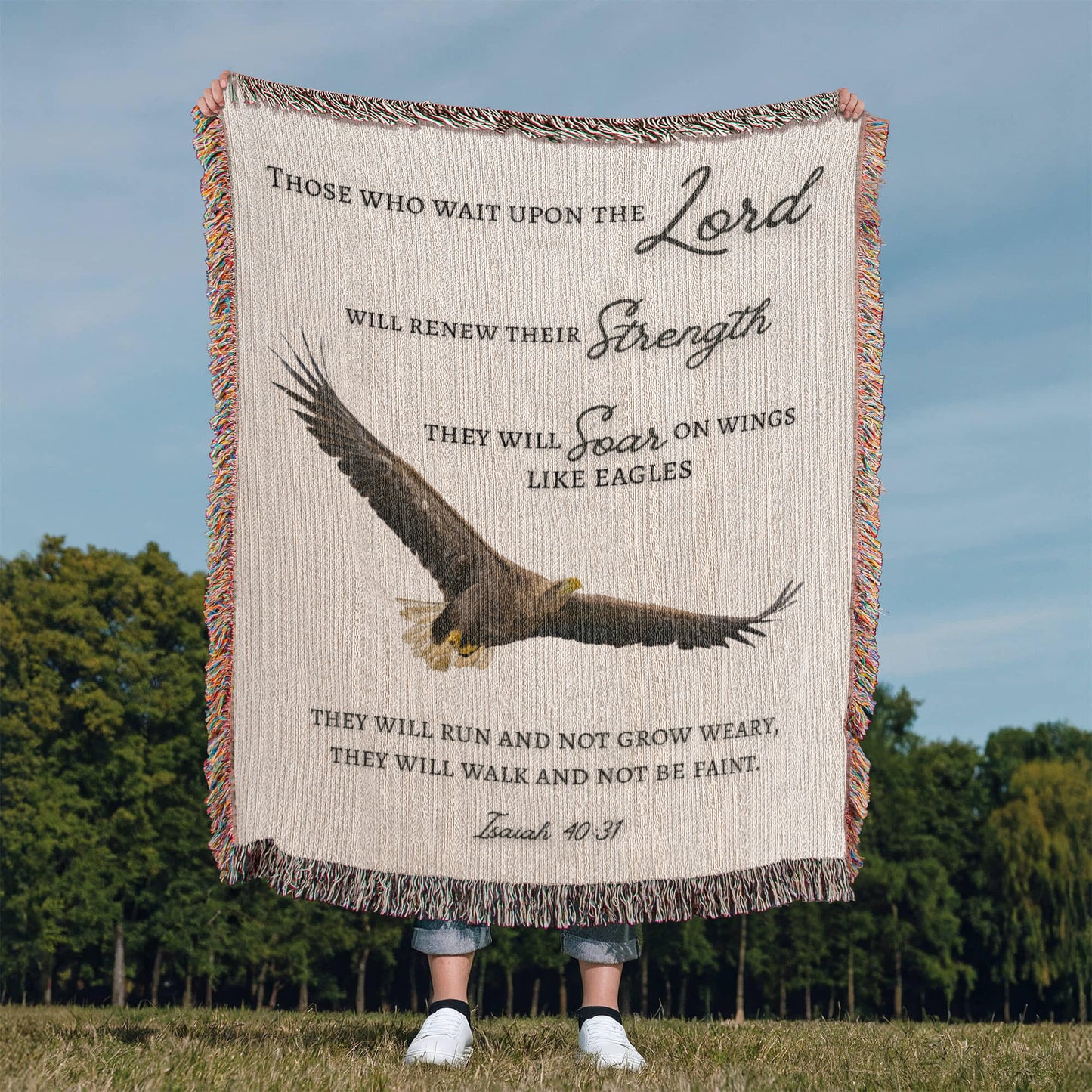 Scripture Isaiah 40:31 They will soar on wings like eagles Woven Blanket