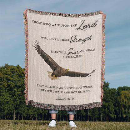 Scripture Isaiah 40:31 They will soar on wings like eagles Woven Blanket