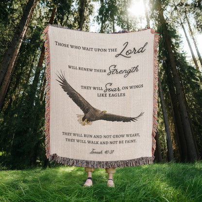 Scripture Isaiah 40:31 They will soar on wings like eagles Woven Blanket