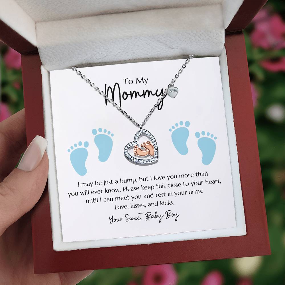 "Baby Feet" Heart Necklace from Baby Boy to Mommy